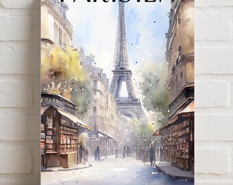 Le Parisien Eiffel Tower Watercolor Rolled Poster | Paris Street Scene