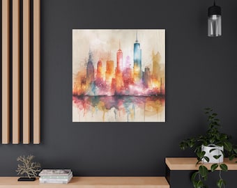 Watercolor City Skyline Matte Canvas Print