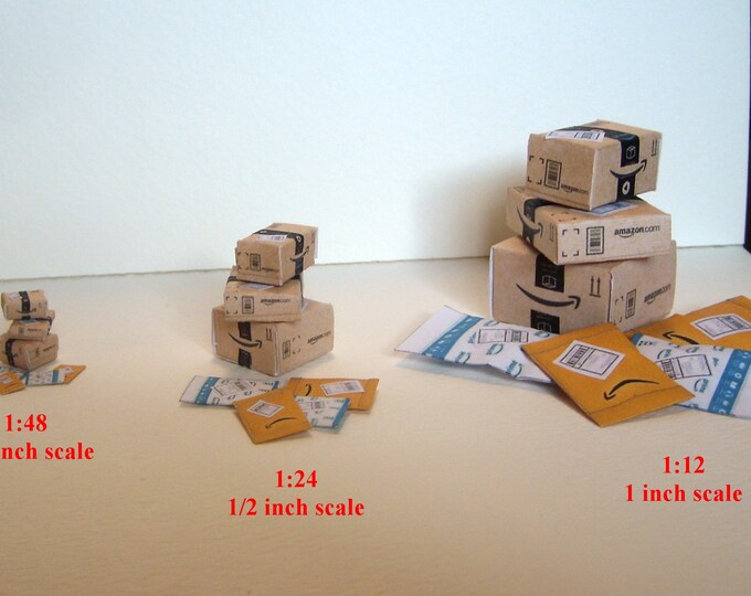 1/2 Inch Scale Amazon Shipping Boxes Miniature Dollhouse , Miniature Mail, Mini Packages, Mini