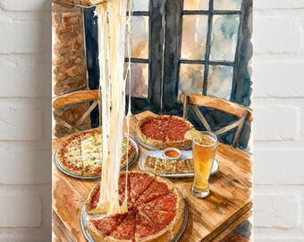 The Chicagoan Deep Dish Pizza Illustration Rolled Posters | Chicagoan Art Print