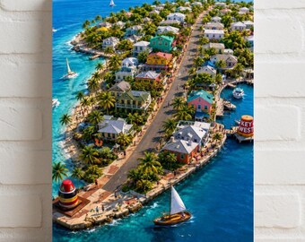 Poster arrotolato con la copertina vintage della rivista Island Times / Stampa aerea di Key West tropicale