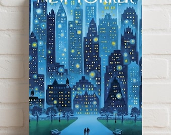 New Yorker Skyline Illustration Rolled Poster | City Nightscape Wall Art Print