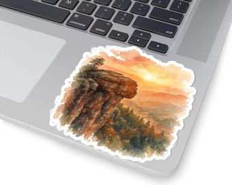 Sunset Overlook Cliff sticker | watercolor mountain landscape kiss-cut