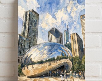 The Chicagoan Chicago Bean Illustration Rolled Poster | Cloud Gate Skyline Print