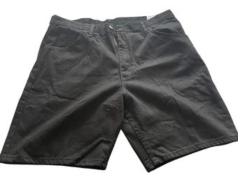 Vintage Y2K NWT Wrangler heren zwarte denim jort shorts baggy relaxte pasvorm 38 onregelmatige 100% katoen skater deadstock