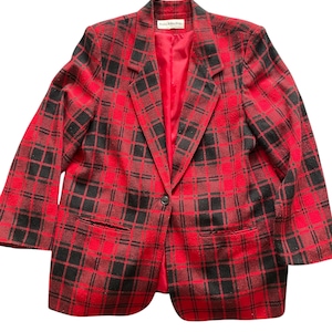 Vintage 80s 90s Norton McNaughton buffalo check red black plaid wool tweed lined blazer, S