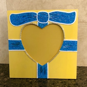 Blue and Yellow beaded Photo Picture Frame