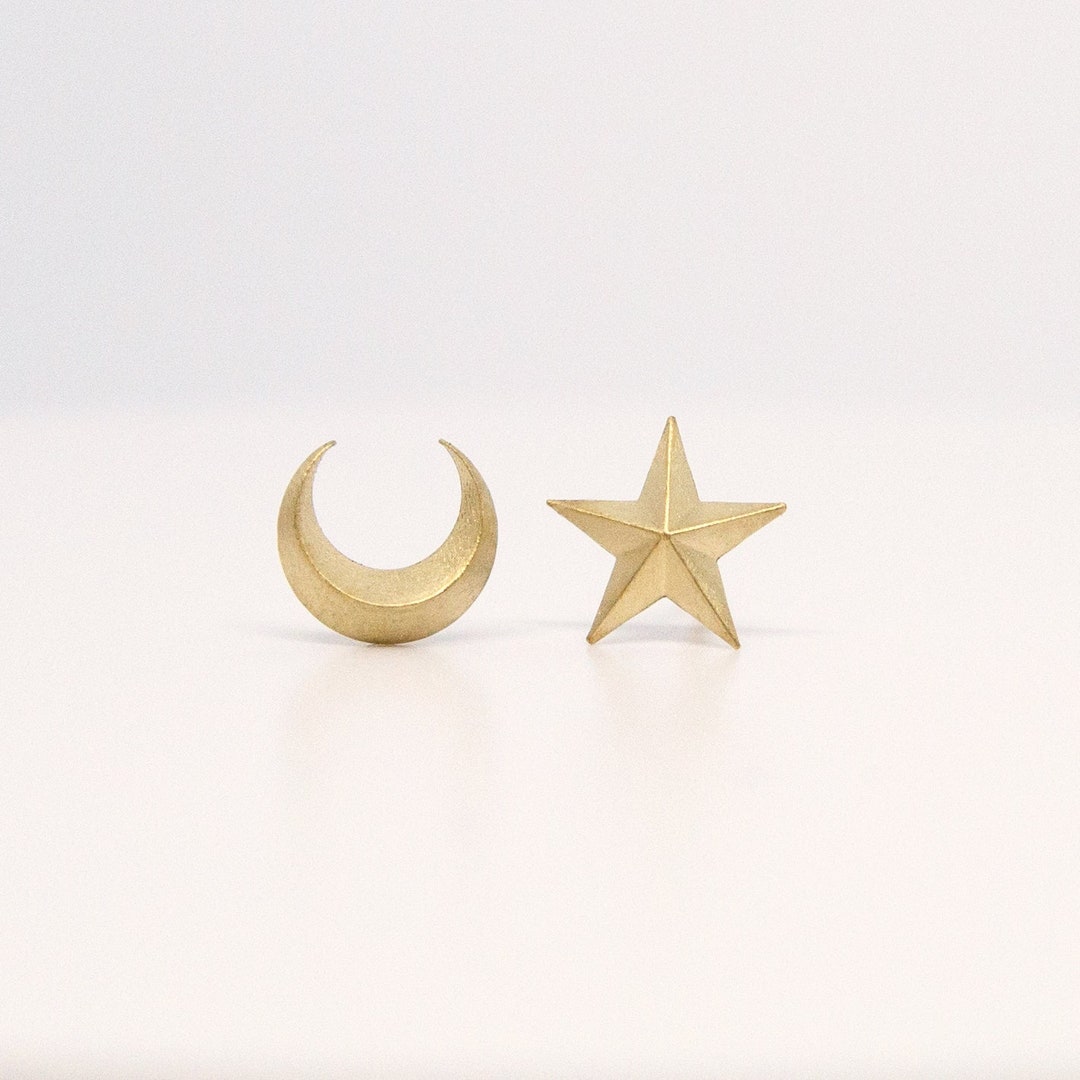 9 Karat Gold Klar CZ Kristall Mond Ohrstecker