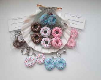 Resin Sprinkle Donut Invisible Clip On or Pierced Earrings Metal Free Ear Wire