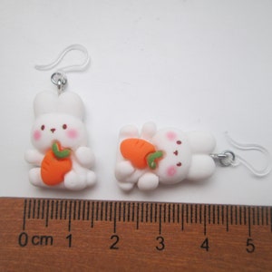 Cute Bunny and Carrot Invisible Clip On Earrings Hinge Back or Metal Free Ear Wire for Sensitive Ears image 3