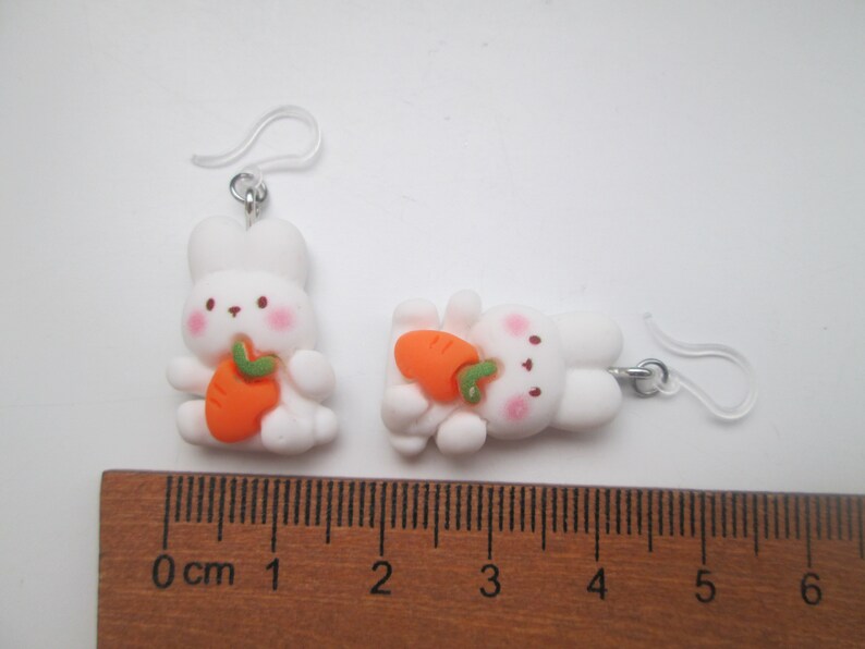 Cute Bunny and Carrot Invisible Clip On Earrings Hinge Back or Metal Free Ear Wire for Sensitive Ears image 3