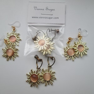 Gold Sun with Imitation Opal Invisible Clip On Earrings or Hypoallergenic Metal Free Ear Wires for Sensitive Ears