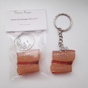 Bacon Pork Belly Keychain with Silver Pig Charm Perfect for Meat Lovers Key Chain Fob