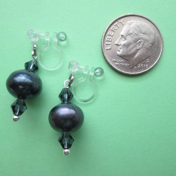 Genuine Natural Black Pearl Earrings Hypoallergenic Invisible Clip On or Pierced Hook