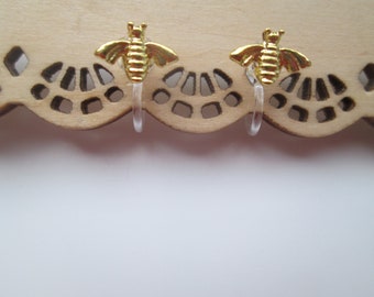 Tiny Gold Bee Invisible Clip On Earrings with Comfortable Clear Plastic Slide On Clips