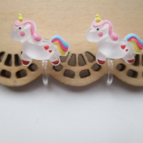 Resin Unicorn Invisible Clip On Earrings No Pierce Studs
