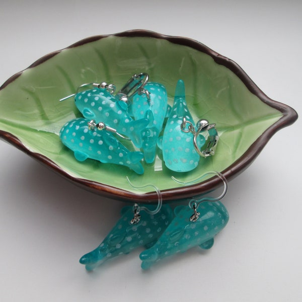 Whale Shark Clip On Earrings or Hypoallergenic Metal Free Ear Wire