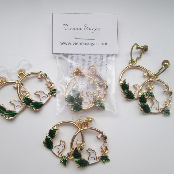 Enamel Rabbit Hoop Earrings main image 1