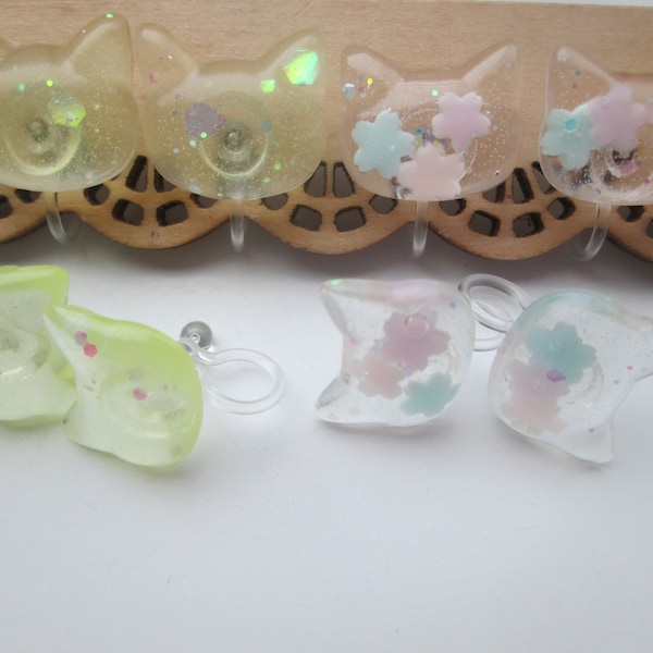 Glow in the Dark Glitter Cat Invisible Clip On Earrings