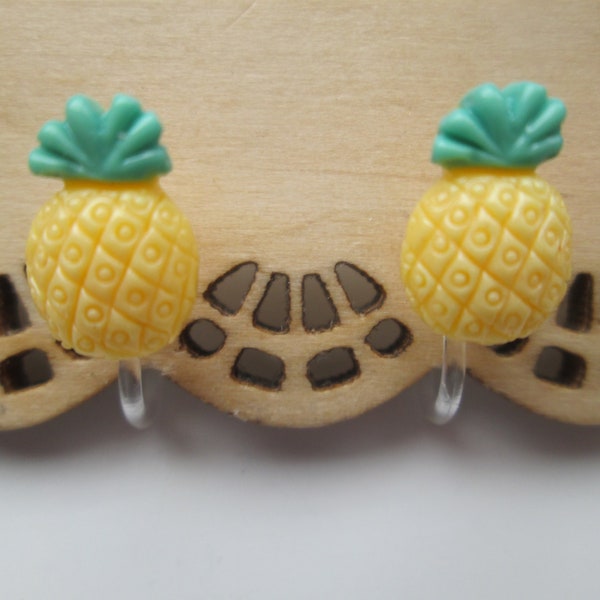 Tiny Yellow Pineapple Fruit Invisible Clip On Earrings No Pierce Studs