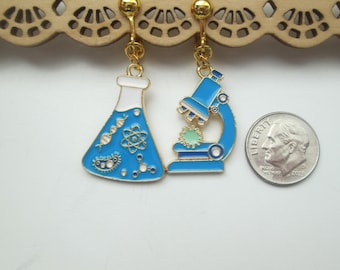 Science Theme Beaker and Microscope Earrings