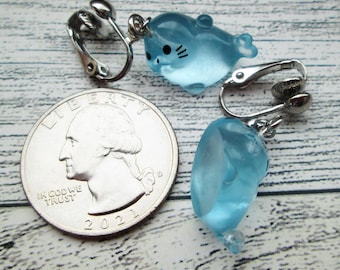 Baby Seal Clip On Earrings: Glow in the Dark Resin Charms