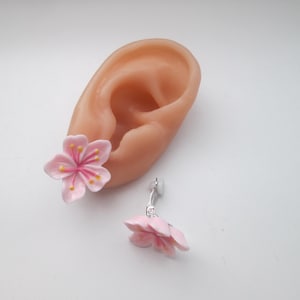 Pink Resin Sakura Cherry Blossom No Pierce Clip On Earrings Statement Jewelry