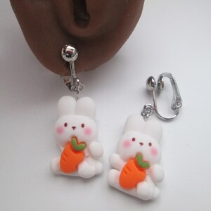 Cute Bunny and Carrot Invisible Clip On Earrings Hinge Back or Metal Free Ear Wire for Sensitive Ears image 6