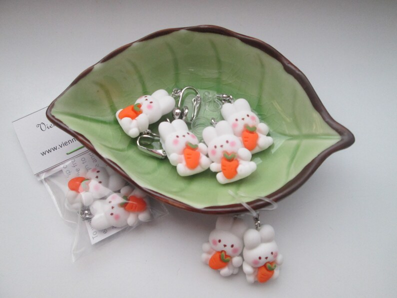 Cute Bunny and Carrot Invisible Clip On Earrings Hinge Back or Metal Free Ear Wire for Sensitive Ears image 10
