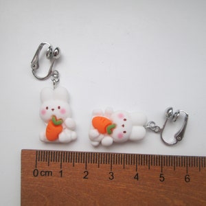 Cute Bunny and Carrot Invisible Clip On Earrings Hinge Back or Metal Free Ear Wire for Sensitive Ears image 4