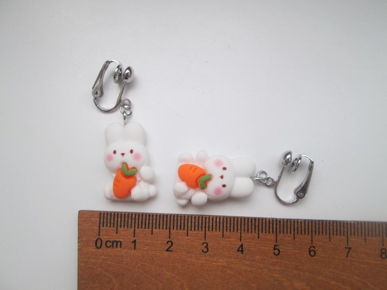 Cute Bunny and Carrot Invisible Clip On Earrings Hinge Back or Metal Free Ear Wire for Sensitive Ears image 4