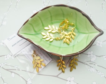Gold Laurel Leaves Earrings: Clip On and Hypoallergenic Metal-Free Options