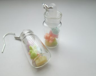Gummy Bear Candy Jar Earrings Metal Free Ear Wire Clip On