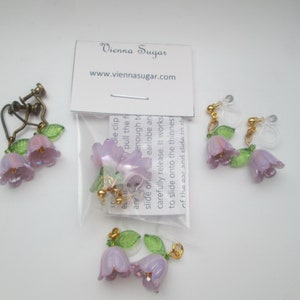 Light Purple Iridescent Flower Invisible Clip On Earrings or Hypoallergenic Metal Free Ear Wires for Sensitive Ears