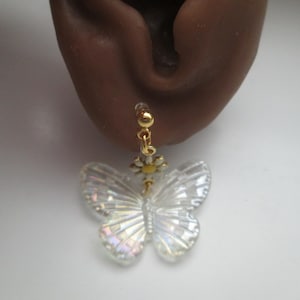 Iridescent Butterfly Daisy Earrings: Metal-Free Clip-Ons, Sensitive Ears