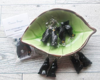 Black Resin Crow Earrings: Clip On or Pierced Options