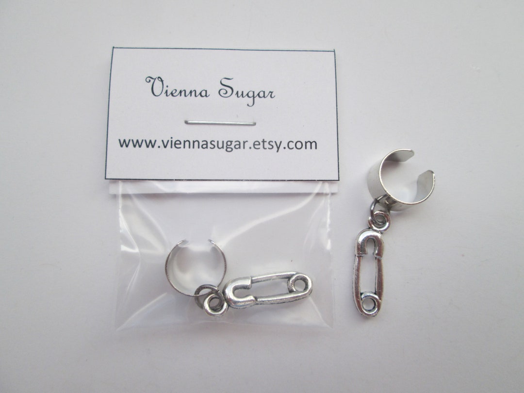 Silver Tone Safety Pin Ear Cuff No Pierce Jewelry Etsy