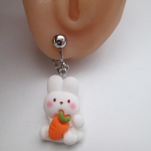 Cute Bunny and Carrot Invisible Clip On Earrings Hinge Back or Metal Free Ear Wire for Sensitive Ears image 8