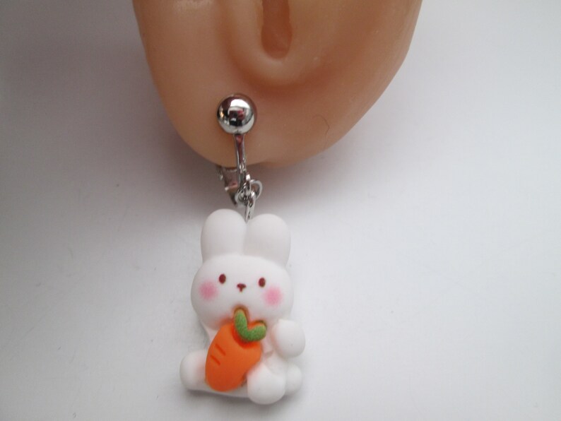 Cute Bunny and Carrot Invisible Clip On Earrings Hinge Back or Metal Free Ear Wire for Sensitive Ears image 8