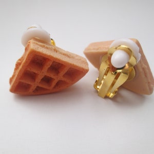 Waffle No Pierce Clip On Earrings Fake Food Jewelry