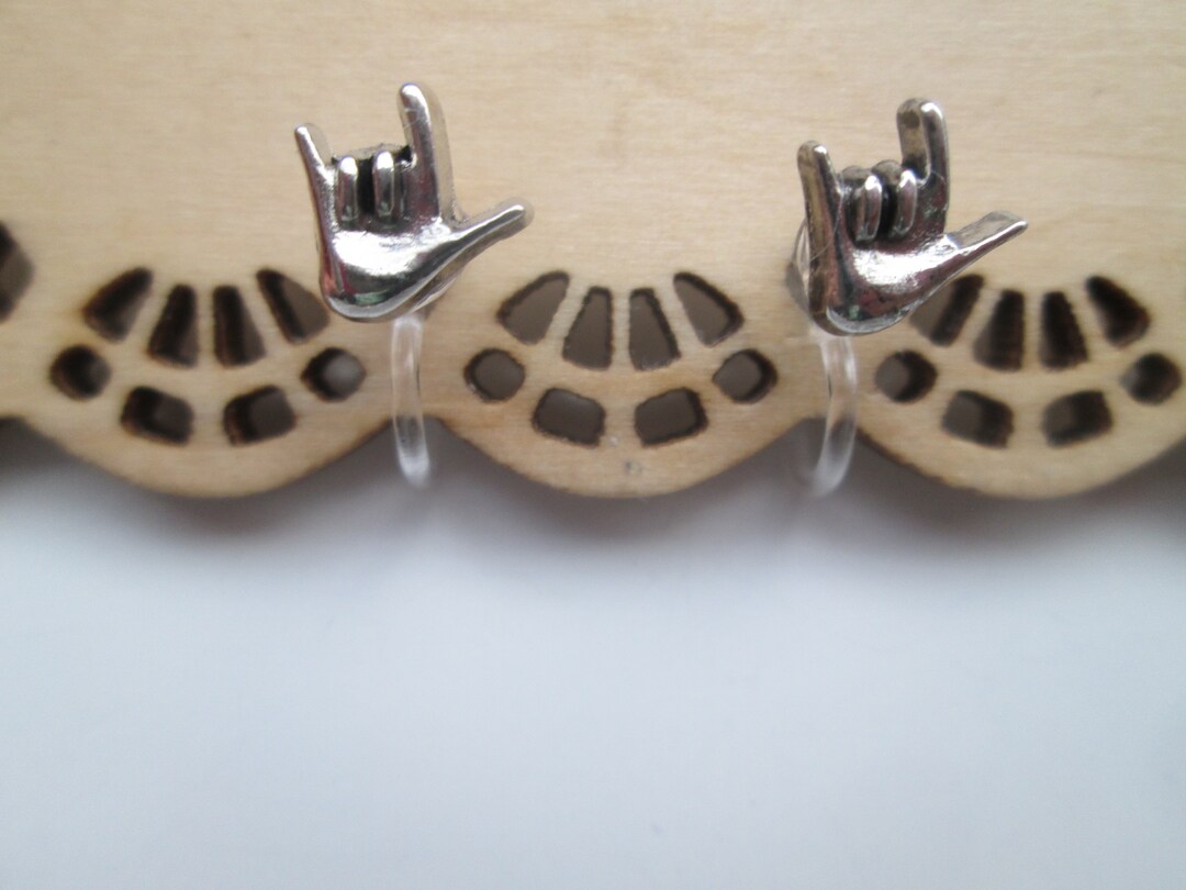 I Love You Sign Language Stud Earrings - Stainless Steel Symbol Earrings For Women - View #8