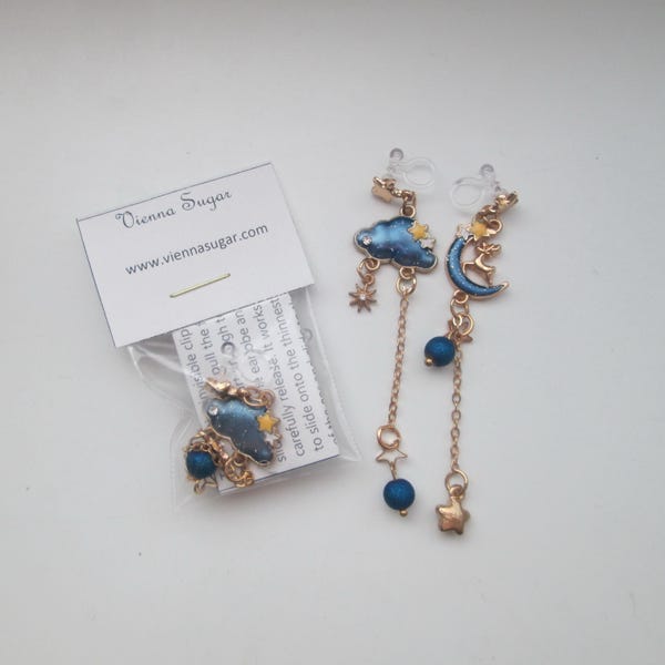 Asymmetric Celestial Theme Invisible Clip On Earrings