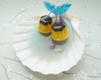 3D Custard Pudding Dessert Earrings: Clip On or Pierced Options