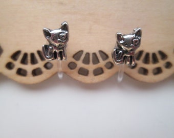 Tiny Silver Bull Terrier Dog Invisible Clip On Earrings