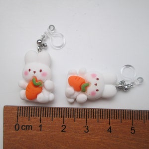 Cute Bunny and Carrot Invisible Clip On Earrings Hinge Back or Metal Free Ear Wire for Sensitive Ears image 2