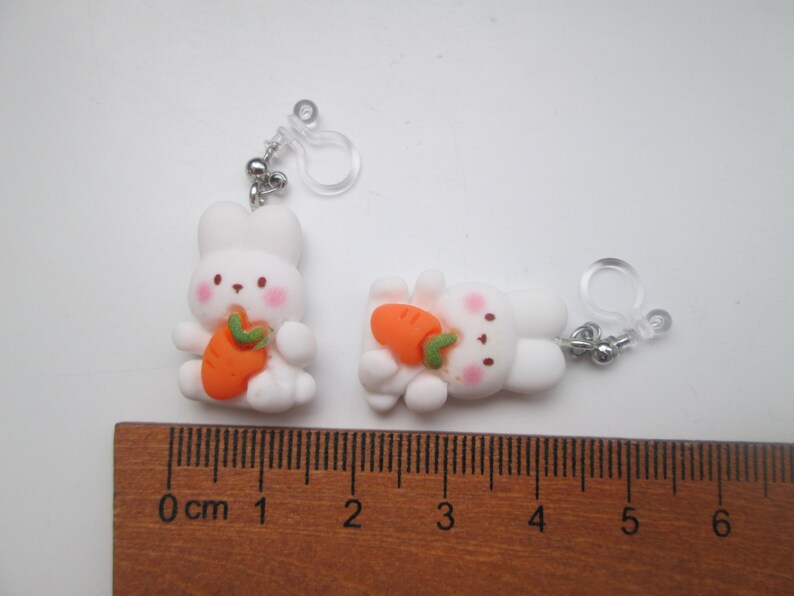 Cute Bunny and Carrot Invisible Clip On Earrings Hinge Back or Metal Free Ear Wire for Sensitive Ears image 2