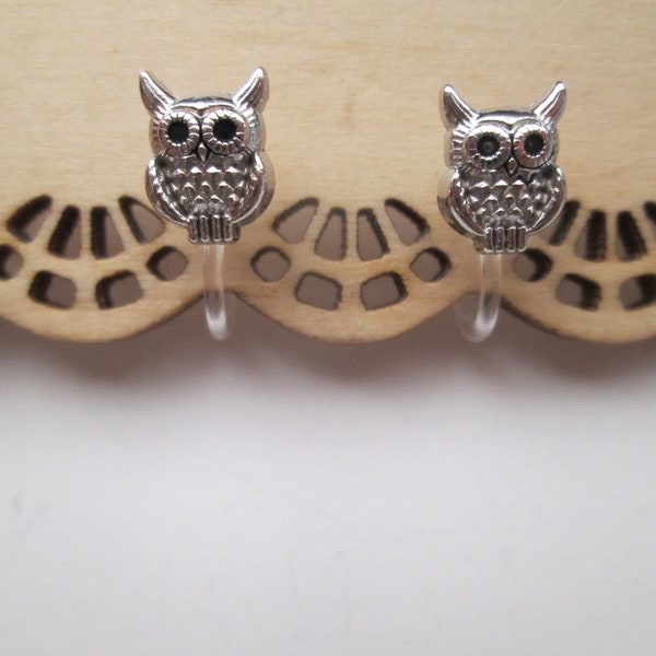 Silver Owl Invisible Clip On Earrings