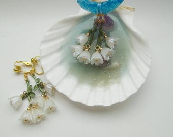 Lily of the Valley Clip On Earrings or Metal Free Ear Wire for Sensitive Ears