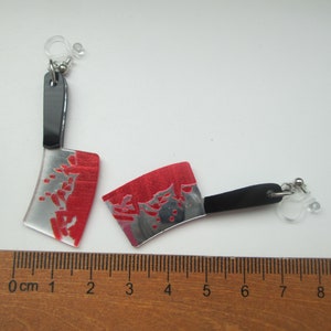 Shiny Kitchen Cleaver Earrings: Metal-Free Clip On or Pierced