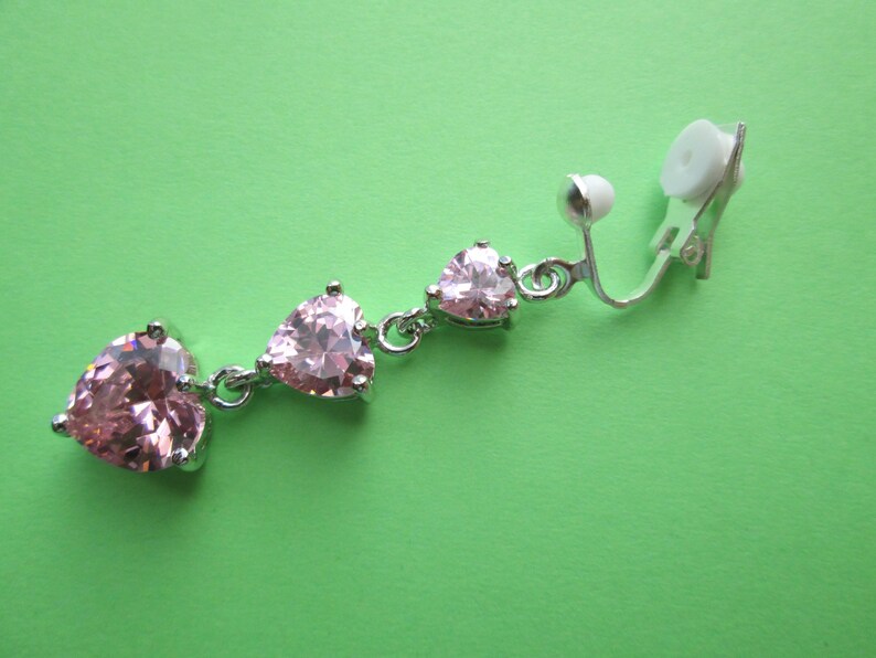 color Stacked Crystals Heart Dangle Clip on Belly Button Ring Fake Navel Piercing Tri